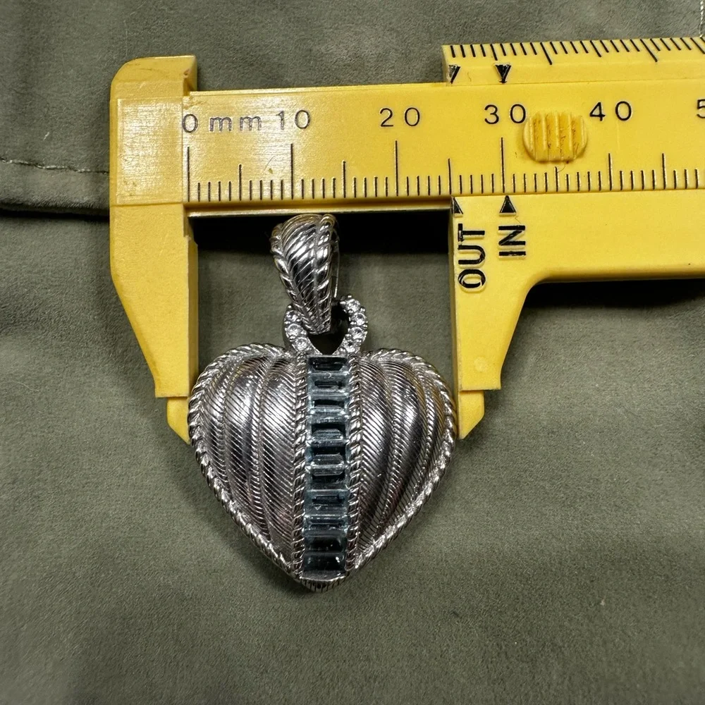 Judith Ripka Silver Heart Pendant with Blue Aquamarine stones - Picture 3 of 5